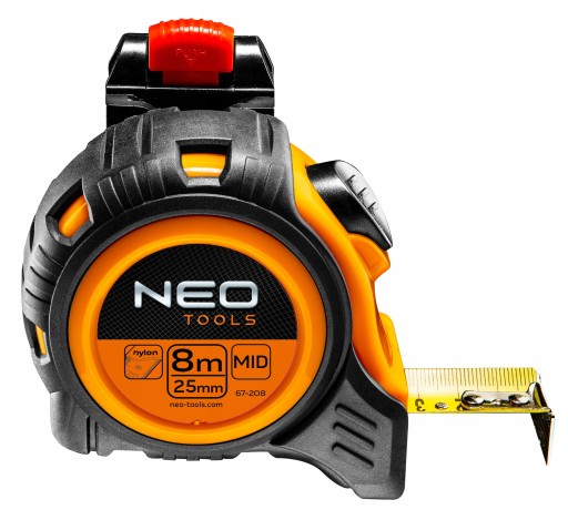NEO MIARA ZWIJANA STALOWA AUTOMATYCZNA BLOKADA 8M X 25MM, Z ZACZEPEM 67-208