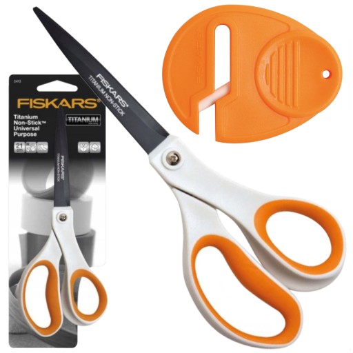 UNIWERSALNE NOŻYCZKI KRAWIECKIE FISKARS TITANIUM NON-STICK 21CM+ OSTRZAŁKA