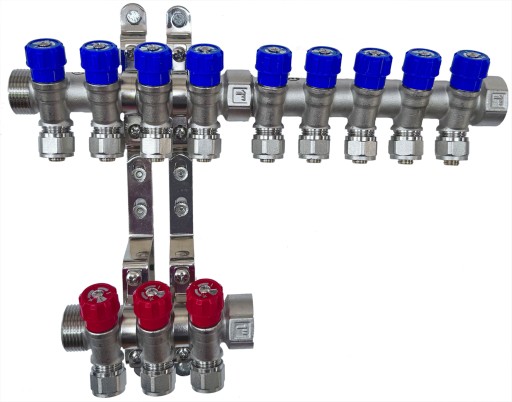 X-HOME ROZDZIELACZ PEX 1” x 16 mm 9 OBWODY WODY ZIMNEJ 3 OBWODY CIEPŁEJ