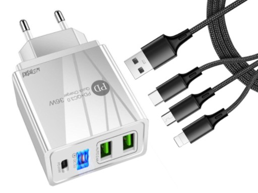 Ładowarka QC Szybka do Telefonu Tableta +Kabel 3w1