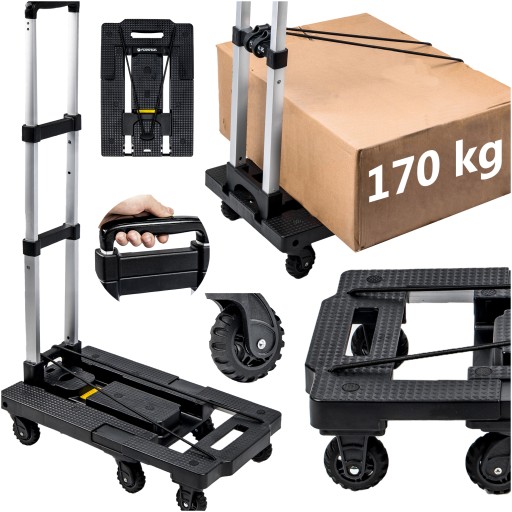 WÓZEK TRANSPORTOWY RĘCZNY PLATFORMOWY MAGAZYNOWY SKŁADANY UCHWYT 170KG 7KÓŁ