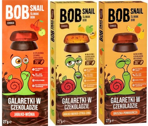 ŚLIMAK Bob Snail GALARETKA MIX SMAKÓW w CZEKOLADZIE PRZEKĄSKI OWOCOWE JELLY