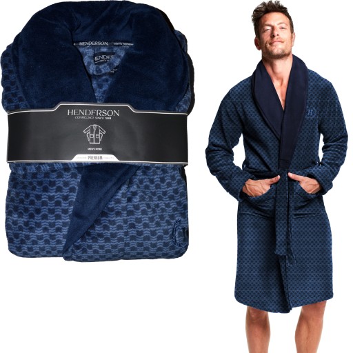 HENDERSON szlafrok męski elegancka linia PREMIUM wzorzysty miękki roz. XXL