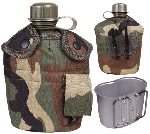 Manierka Turystyczna Wojskowa z Kubkiem US 1L 1QT BIDON MIL-TEC WOODLAND