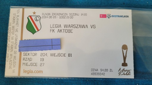 Bilet Legia Warszawa - FK Aktobe