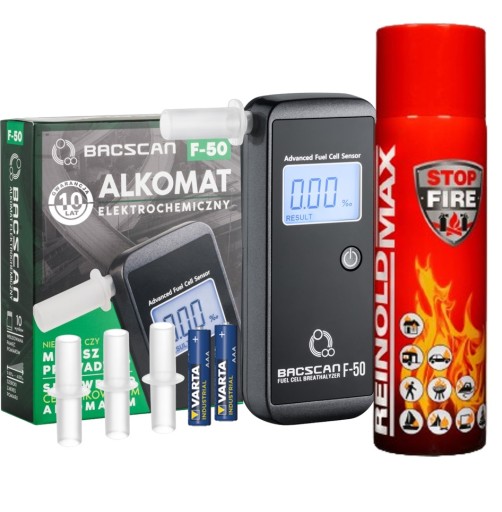 Alkomat BACscan F-50 z Certyfikatem, Kalibracjami i sprayem gaśniczym 500ml