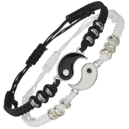 Zestaw 2 bransoletek dla pary, Tai Chi Yin Yang, regulowane