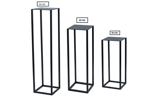 Zestaw Kwietników Metalowych Loft 40cm 60cm 80cm 20x20 cm Czarny mat