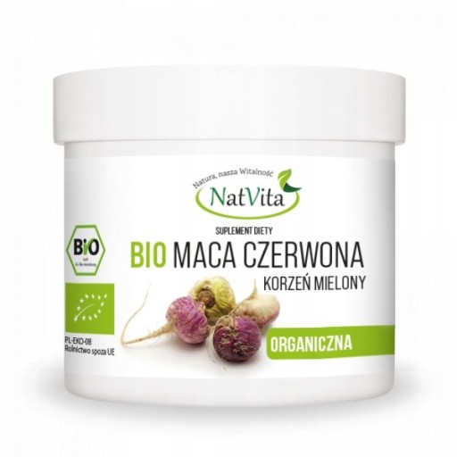 Maca BIO RAW Czerwona Ekologiczna Mielona Sprawność Energia 100g NatVita