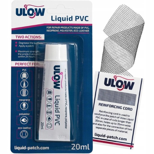 Ulow płynna łatka PVC + siatka wzmacniająca, klej do pontonów, basenów