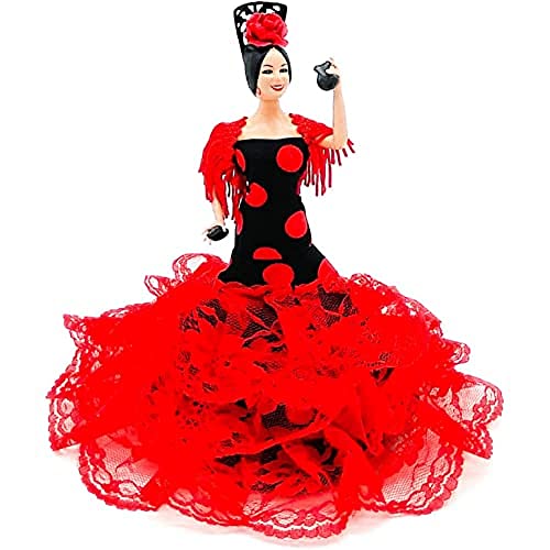 Folk Artesanía Flamenco Andalusian doll 19 cm, Polka dot dress with dancing