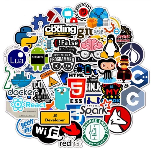 STICKERS NAKLEJKI NA LAPTOPA MIX PROGRAMISTA 50szt