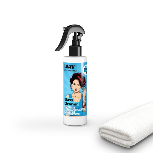 Płyn do mycia szyb luster samochodowych bez smug LAAV EKO 250 ml mikrofibra