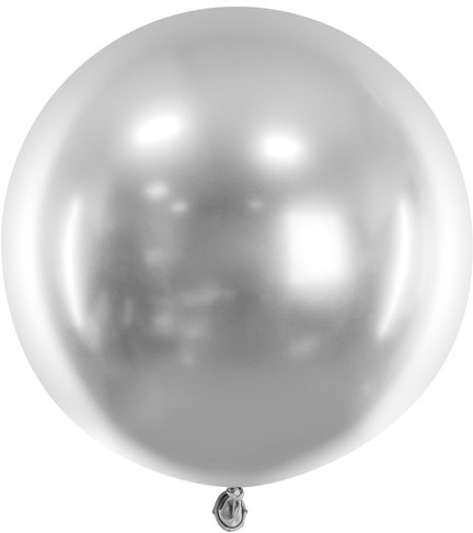 BALON GLOSSY CHROMOWANY SREBRNY GIGANT KULA URODZINY WESELE 60 CM 24 CALE