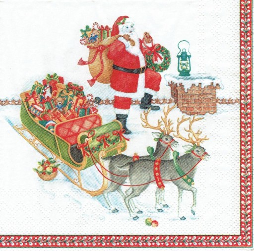 Serwetka decoupage 82A serwetki Mikołaj na dachu