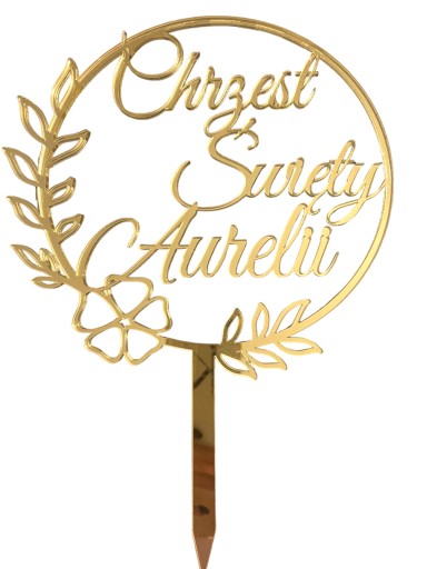 TOPPER NA TORT CHRZEST ŚWIĘTY z imieniem lustrzany