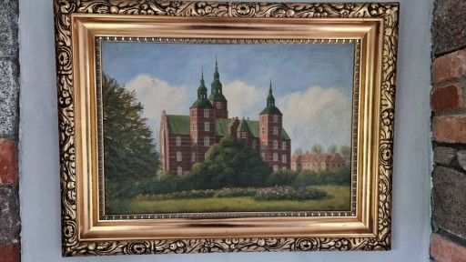 Zamek. Piękny Stary piękny duży obraz XIX W. sygnowany