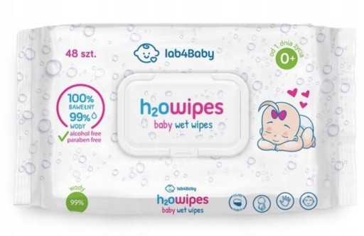 H2O wipes wodne chusteczki 100% naturalne 48 sztuk