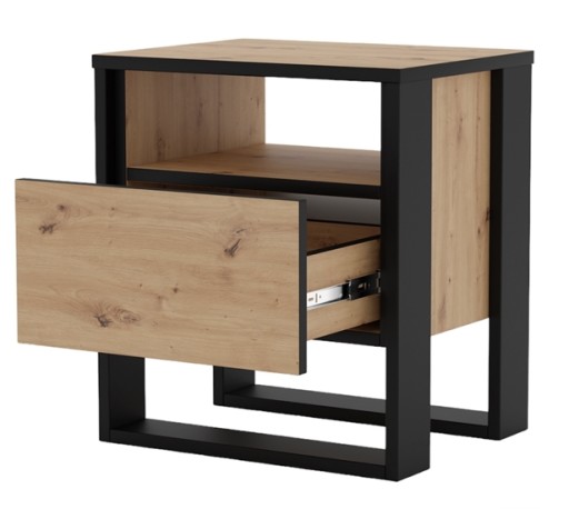 Stolik nocny VERA dąb artisan czarne U szuflada