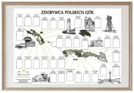plakat góry zdobywca polskich gór korona na zdjęcia mapa Beskid a1 prezent