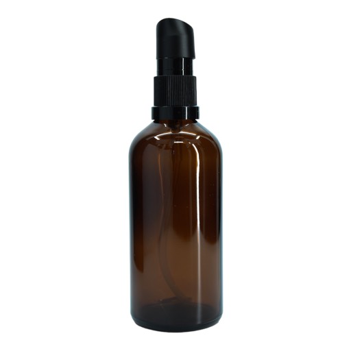 Butelka szklana 100 ml brązowa z pompką czarną TII
