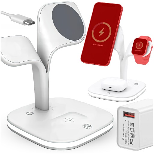 ŁADOWARKA INDUKCYJNA STACJA ŁADUJĄCA 5W1 APPLE USB 18W QC 3.0 MAGSAFE LED