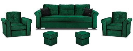 ZESTAW SOFA 2x FOTEL I PODNÓŻEK MERIDA ZIELONY