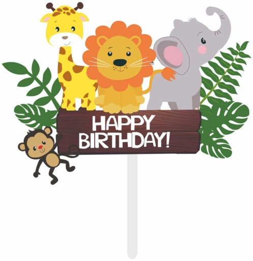 TOPPER NA TORT ZWIERZĄTKA ZOO HAPPY BIRTHDAY 13 CM