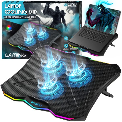 PODSTAWKA PODKŁADKA CHŁODZĄCA POD LAPTOPA 15-17'' REGULOWANA RGB LED, Z USB