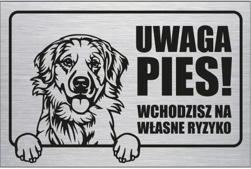 Tabliczka aluminiowa Uwaga Pies Golden Retriver