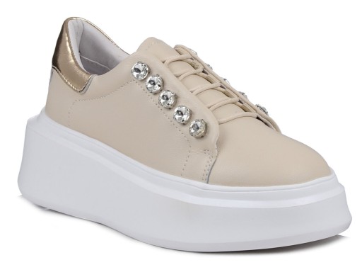 Sneakersy damskie creepersy beżowe na platformie skórzane DiA LR628 36