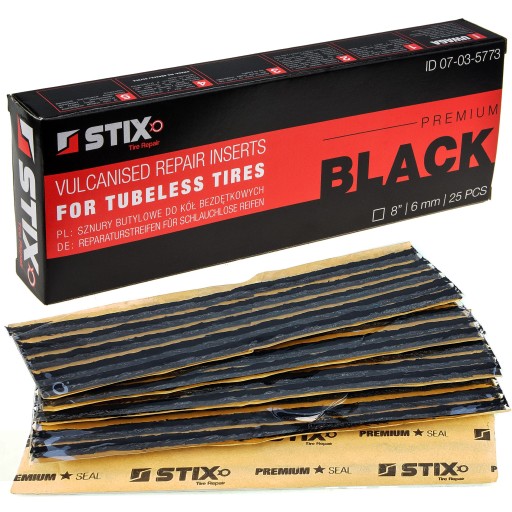 SZNURY BUTYLOWE CZARNE 6MM DO NAPRAWY OPON O DŁUGOŚCI 20CM STIX 25 SZT.