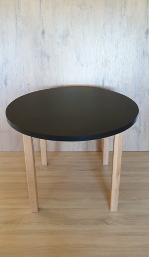 Stół czarny blat- nogi buk, okrągły średnica 80 cm