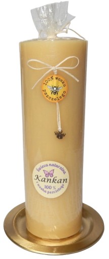 KANKAN - RETRO NR 7 - ŚWIECA Z WOSKU PSZCZELEGO 20 cm + świecznik mosiądz
