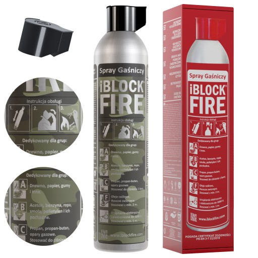 GAŚNICA SPRAY GAŚNICZY iBlockFIRE MILITARY 600 ml. ABCFE WOJKSO / SURVIVAL