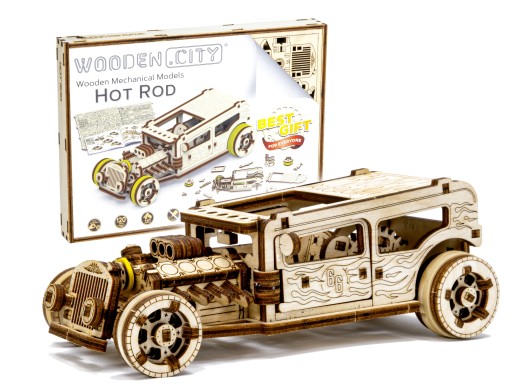 Puzzle 3D Drewniany Model Hot Rod - Wooden.City