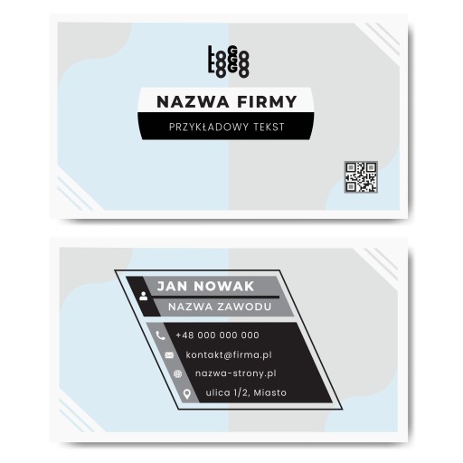 Wizytówki błękitne ramka QR szablon 100 sztuk