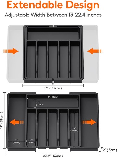 Organizer do szuflad na sztućce Lifewit 31 - 36 cm CZARNY - OPIS !!!