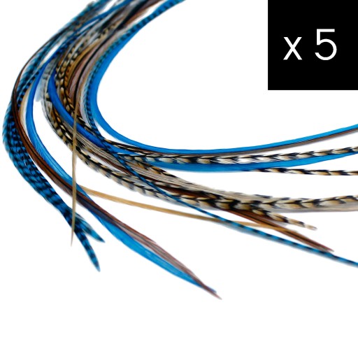 5 Piórka do Włosów - zestaw Blue Auburn