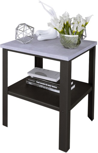 Stolik Skręcany Z Półką Loft Salon 40x40x45 Czarny+Beton Jasny