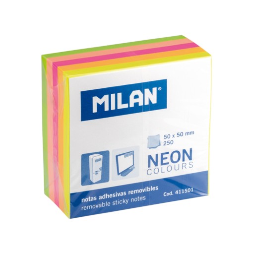 Karteczki NEON mix mini kostka 50x50, 250 szt.