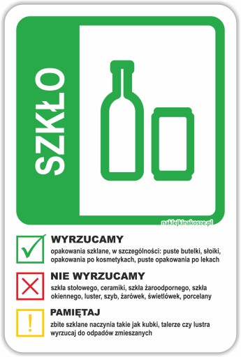 Naklejka NA KOSZ SEGREGACJA śmieci SZKŁO 30cm