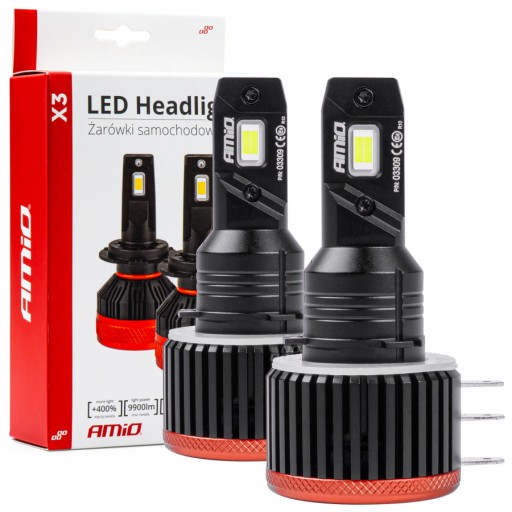 Mocne żarówki LED H15 Canbus AMiO X3 12V 90W / Alkotest w zestawie !
