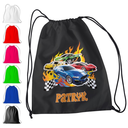 WOREK PLECAK SPORTOWY NA WF DLA DZIECI - HOT WHEELS + IMIĘ! SAMOCHÓD AUTO
