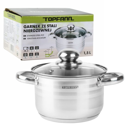 GARNEK STALOWY 1,5L TRADYCYJNY ZE STALI NIERDZEWNEJ POKRYWA INDUKCJA GAZ