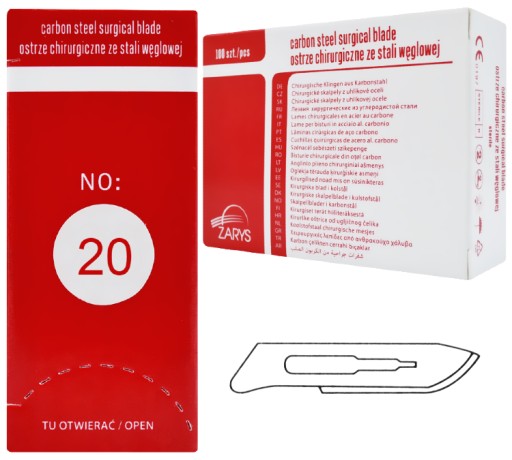 OSTRZA CHIRURGICZNE SKALPEL NOŻYKI 100 szt - NR 20