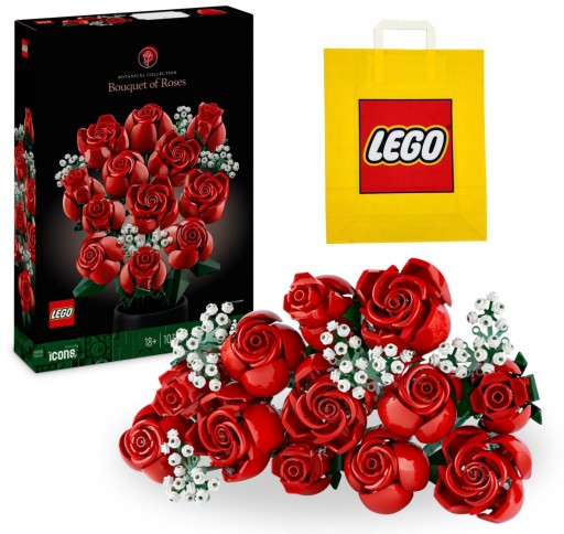 LEGO ICONS 10328 BUKIET RÓŻ KWIATY Prezent Dla Kobiet Klocki + Torba