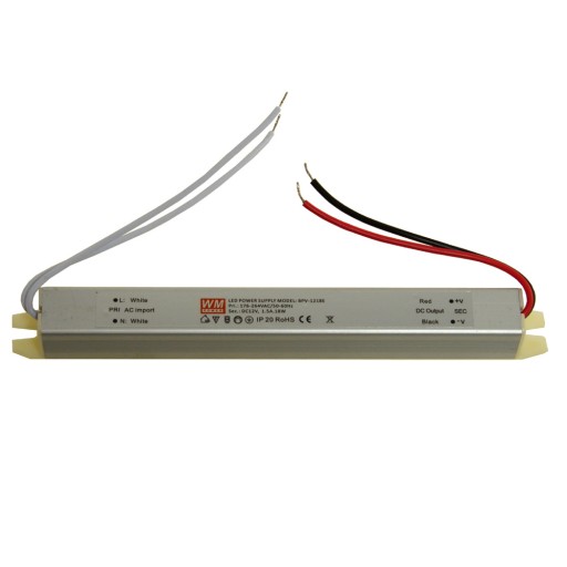 WĄSKI ZASILACZ MEBLOWY DO TAŚM LED 18W 12V 1,5A
