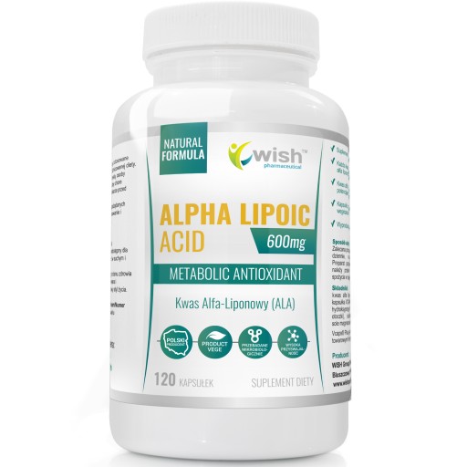 KWAS ALFA LIPONOWY ALA 600mg 120kapsułej dla WEGAN
