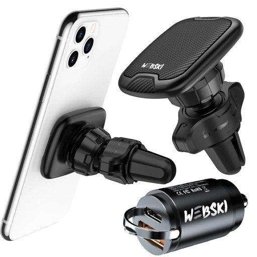 UCHWYT HOLDER DO KRATKI NAWIEWU NA TELEFON Z MOCNYM MAGNESEM+ŁADOWARKA USB